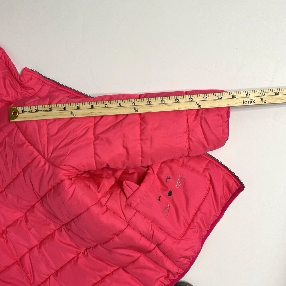 Carter’s Pink Quilted Kitty Cat Puffer Jacket Fleece Lined Winter Coat Sz7 L - Picture 3 of 16